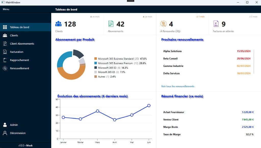 Tableau de bord WPF — semaine 1, première implémentation (ID Conseils)