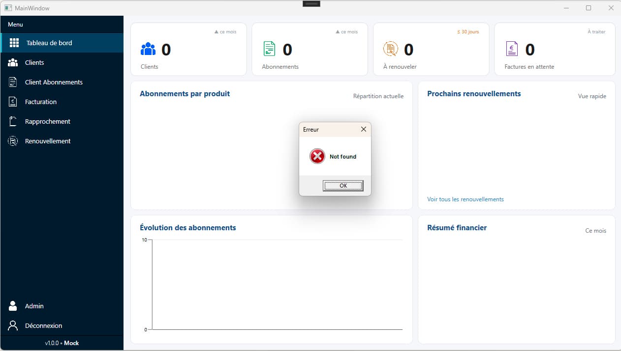 Dashboard WPF — semaine 5, erreur de récupération des données depuis l'API